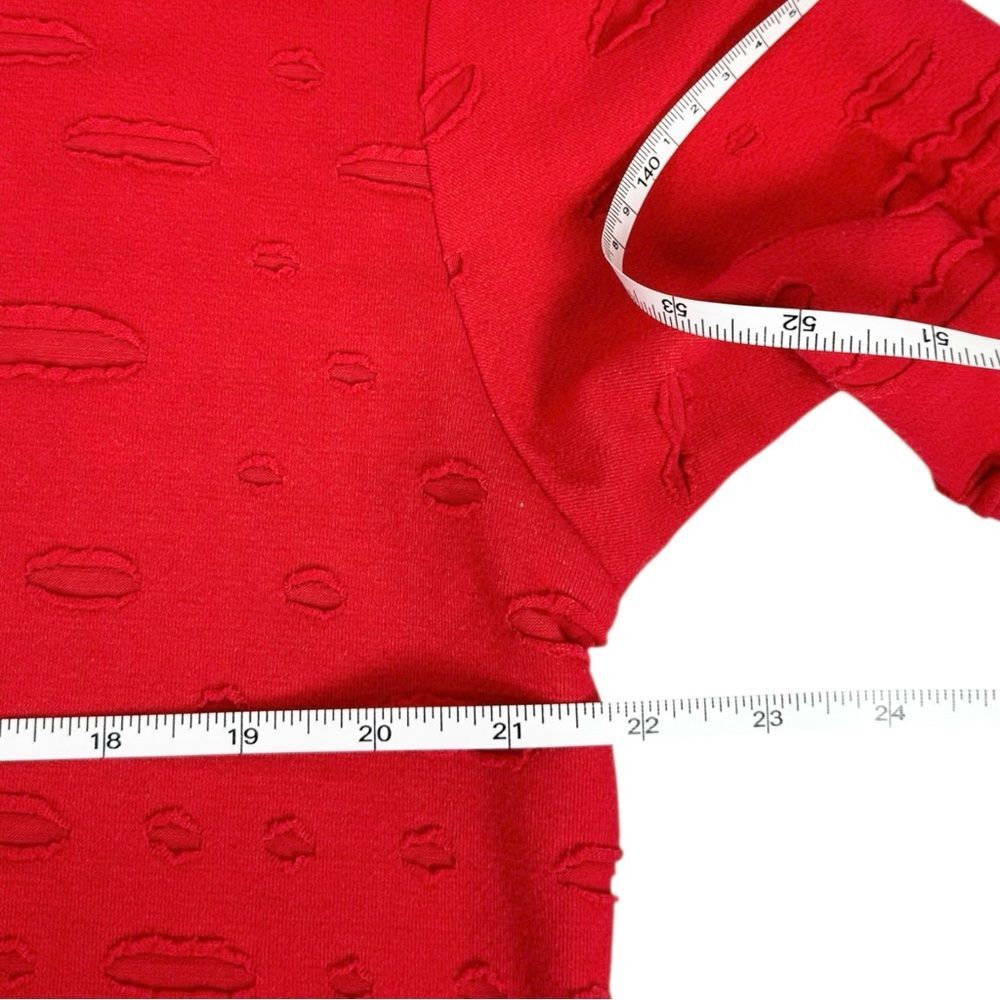 Balmain Paris 100% Cotton Solid Red Long Sleeve Distressed Crew Sweater Size XXL - Picture 6 of 7